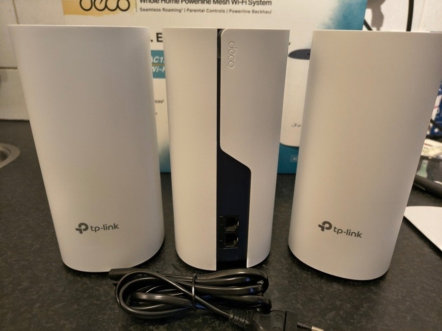 TP-link Mesh deco P9 3 pack netwerk upgrade, Computers en Software, Routers en Modems, Ophalen of Verzenden, Gebruikt, Router met modem