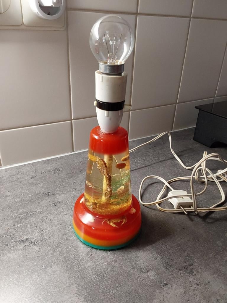 Unieke Retro Aquarium Lamp met Zeepaardje en Vissen jaren 50, Ophalen, Gebruikt, Retro, Vintage, Aquarium, Speels