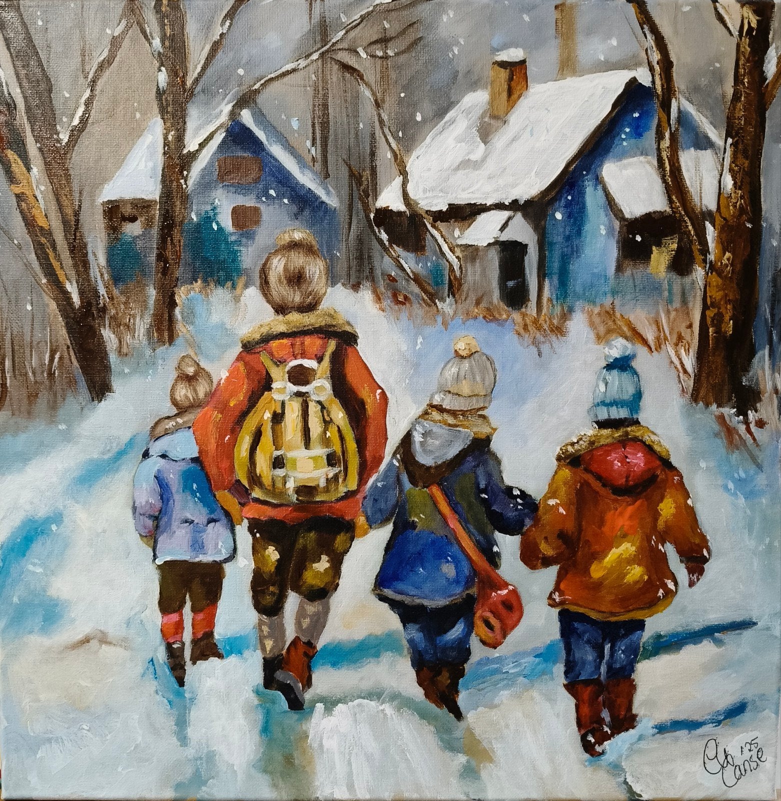 schilderij winter, Ophalen of Verzenden, Nieuw, Minder dan 50 cm, Schilderij