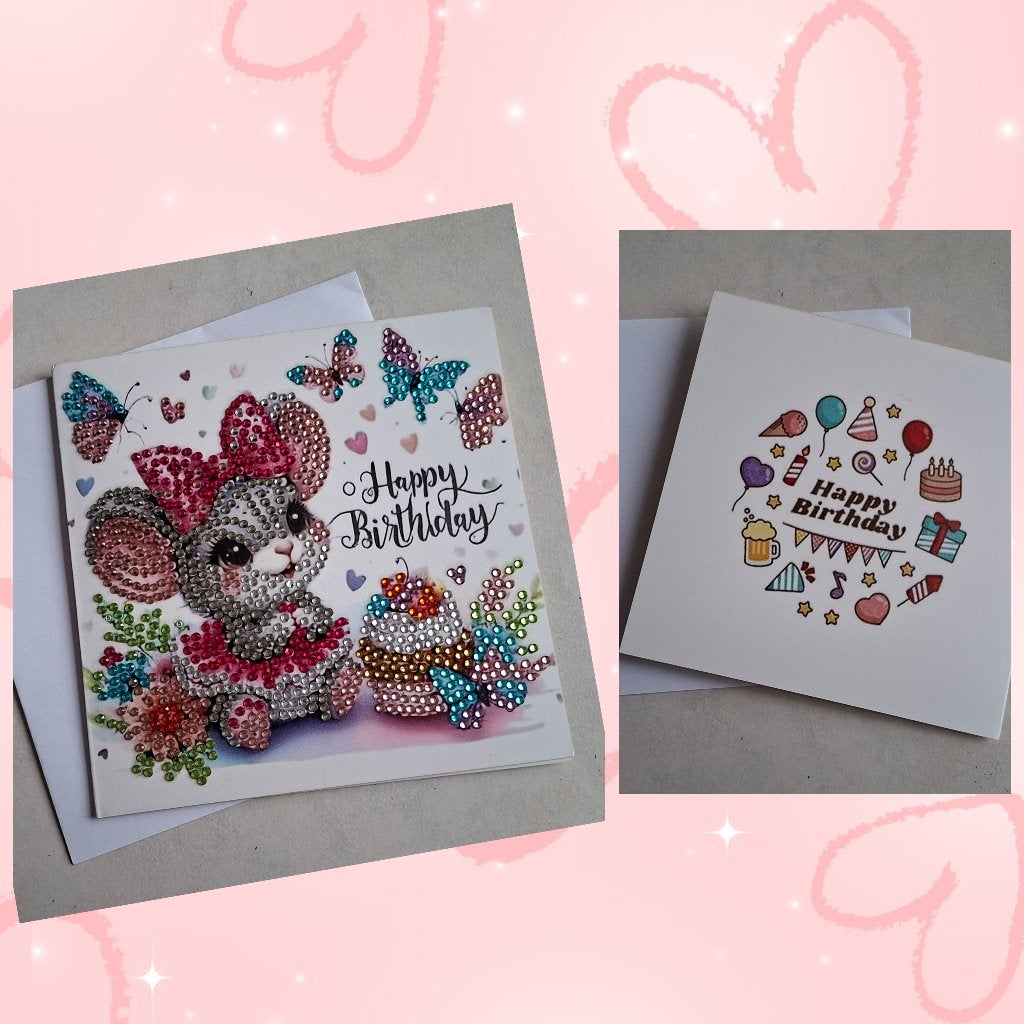 nieuw- verjaardagskaart lief muisje ( diamond painting), Hobby en Vrije tijd, Kaarten | Zelfgemaakt, Ophalen of Verzenden, Nieuw