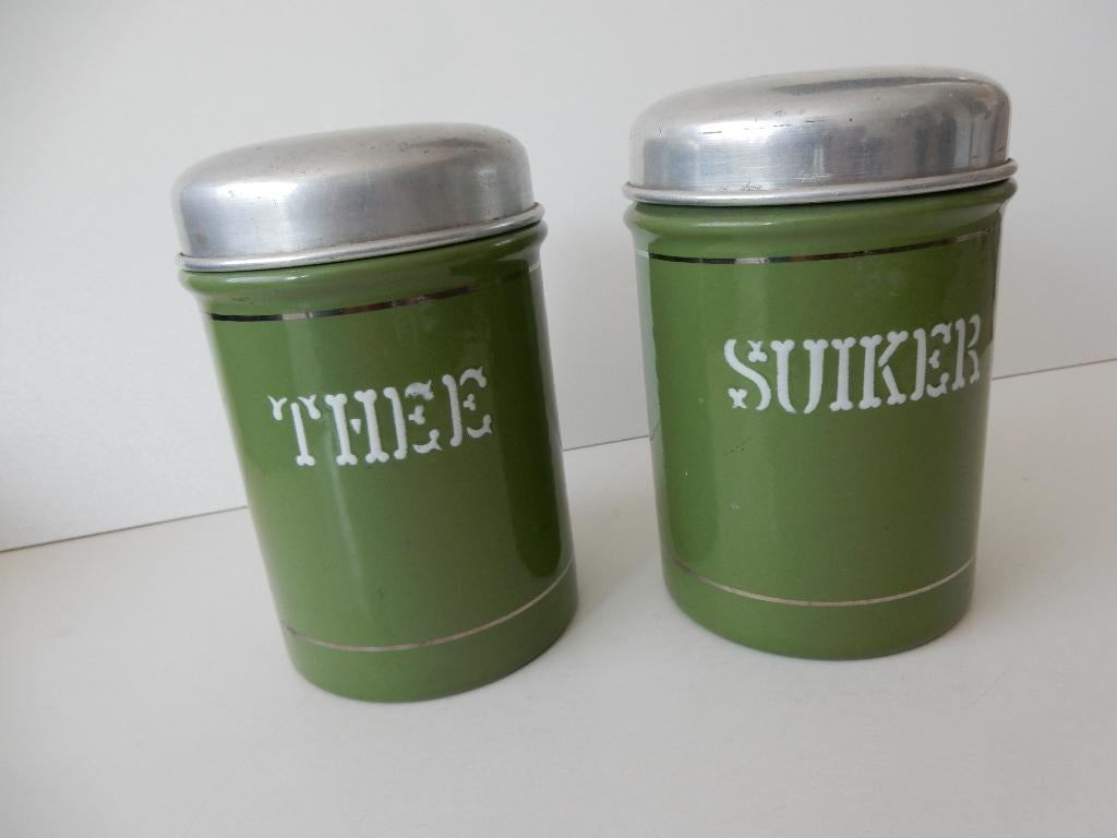 Emaille Voorraad blikken PUNTGAAF., Ophalen of Verzenden