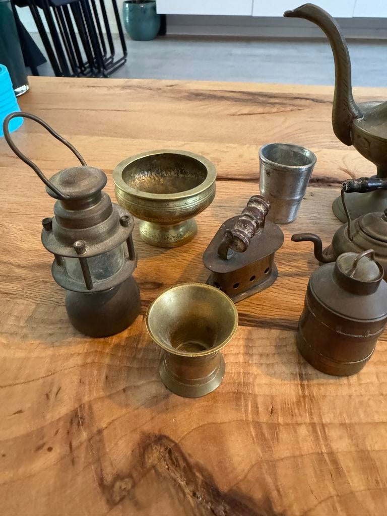 Prachtige 18-delige set messing & koperen miniaturen Vintage, Ophalen of Verzenden