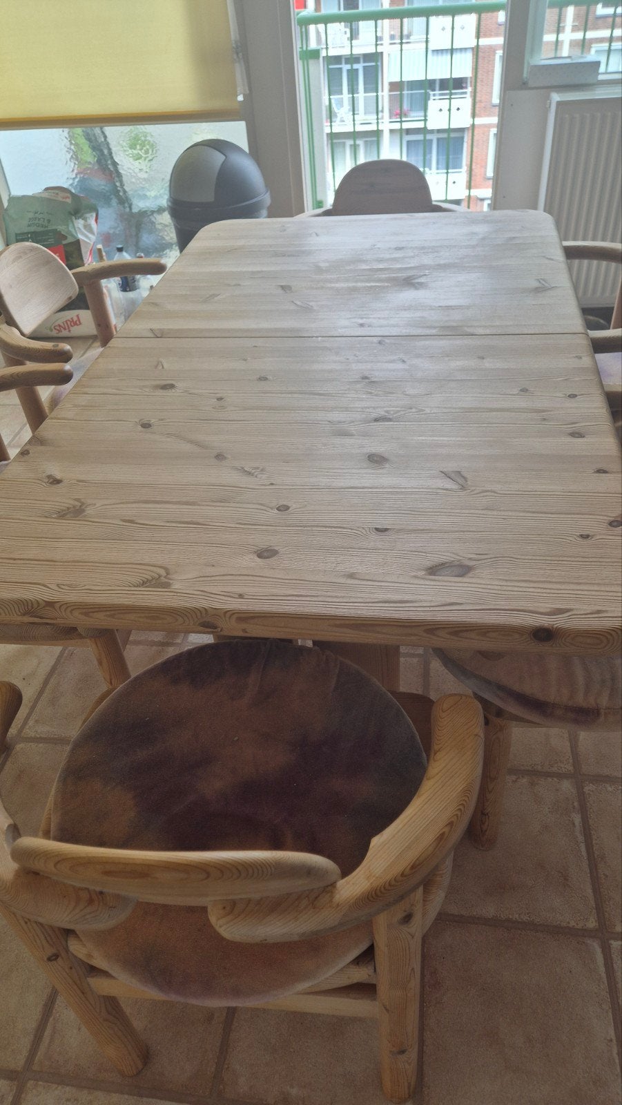 Uitschuifbare eettafel + eetstoelen Valhal (gezeept grenen), Ophalen