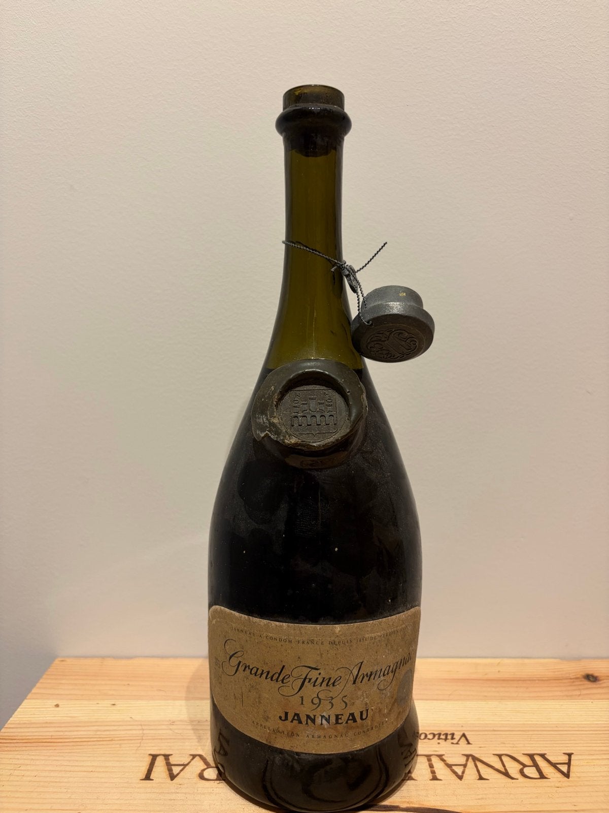 Zeldzame Grande Fine Armagnac Janneau 1935 - Vintage Collect, Ophalen of Verzenden, Zo goed als nieuw, Vol, Overige typen
