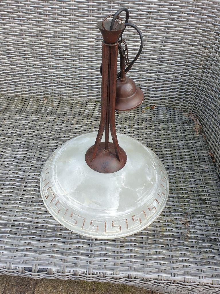 vintage hanglamp griekse stijl, Huis en Inrichting, Gebruikt, Griekse stijl, Ophalen of Verzenden, Glas