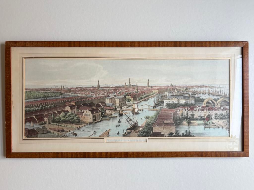 Antieke Steendruk 1856, Panorama Amsterdam, Buffa en zn., Antiek en Kunst, Kunst | Etsen en Gravures, 1800 - 1899, Met tekst, 72 cm