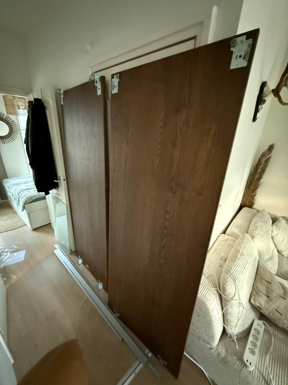 Schuifdeuren incl rails pax kast 75x 200cm donker hout, Ophalen, Gebruikt, Overige houtsoorten, Met deur(en)