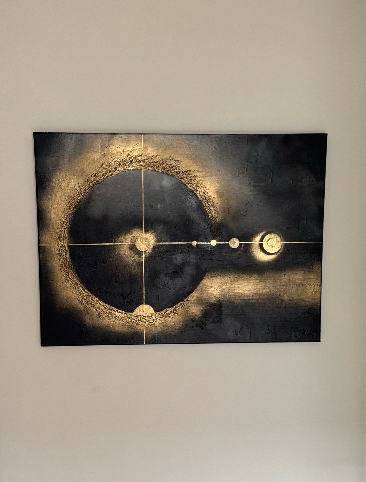Abstract Goud en Zwart Schilderij, Antiek en Kunst, Ophalen, Abstract, 3D-effect, Gemengde techniek
