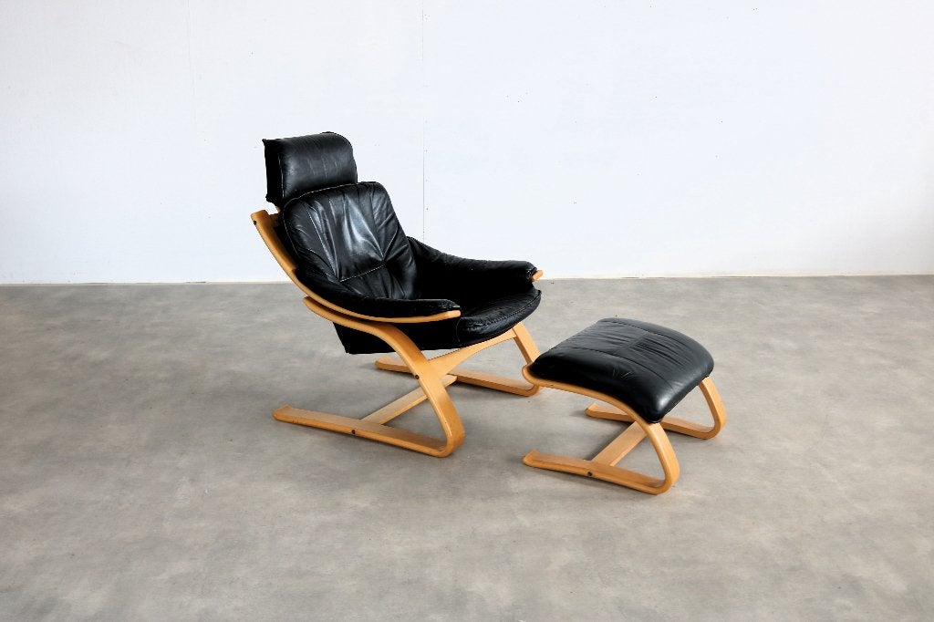 Vintage fauteuil met hocker | easy chair | jaren 70 | zweeds, Gebruikt, ., 75 tot 100 cm, Ophalen of Verzenden