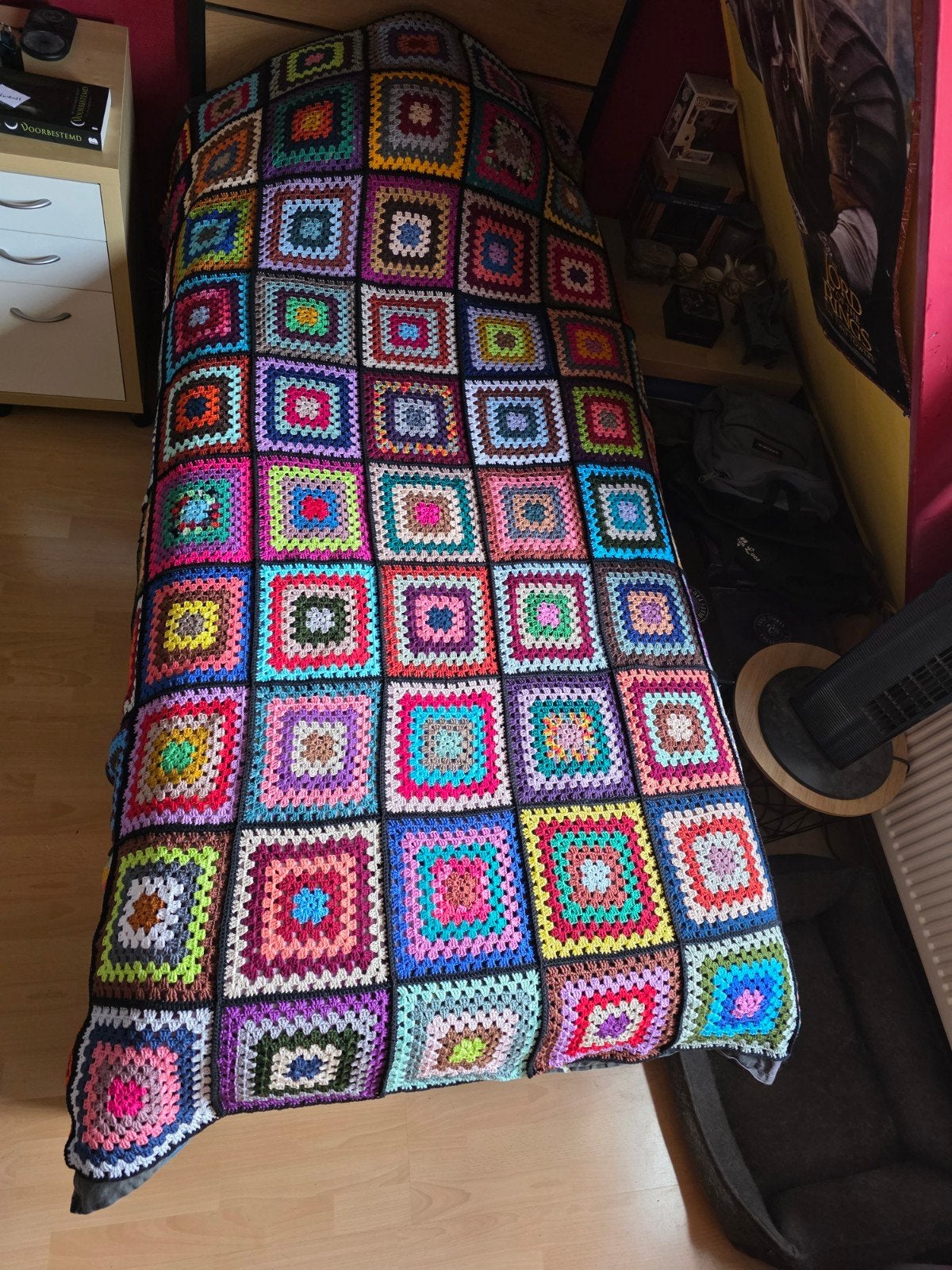 Gehaakte deken/plaid/sprei granny square katoen., Katoen, Woondeken, 210 cm, Ophalen of Verzenden