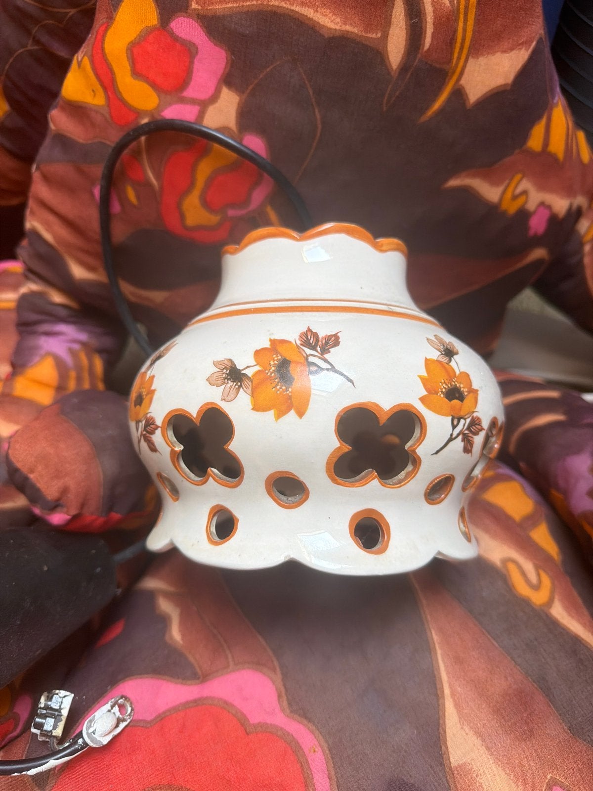 Vintage jaren 70 keramieken hanglamp met bloemmotief, Ophalen