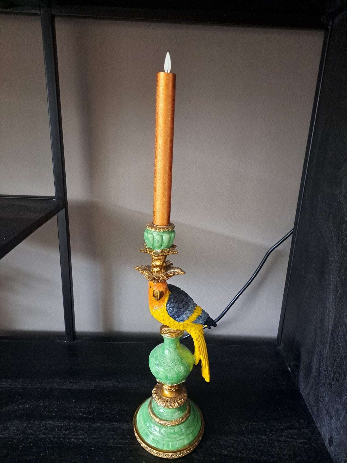 Unieke Kandelaar met Vogeldecoratie - Groen en Goud, Ophalen of Verzenden