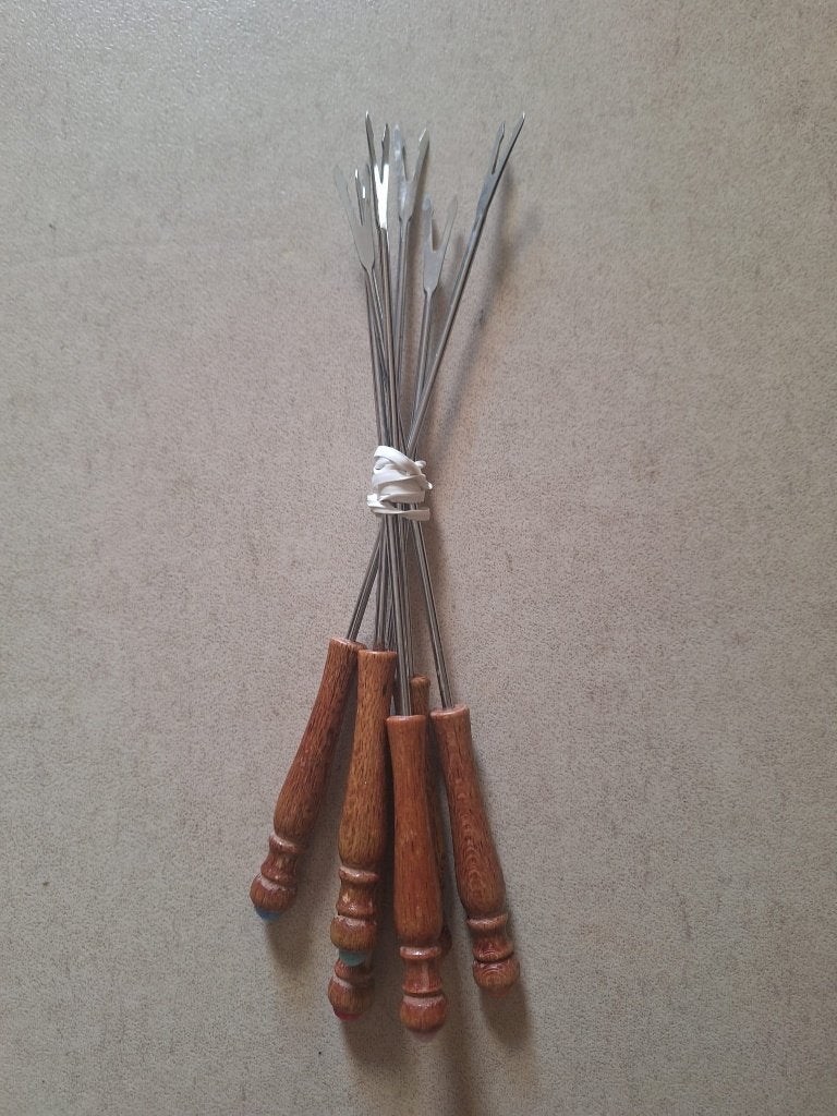 Fondueset vorkjes met houten handvat, Witgoed en Apparatuur, Ophalen of Verzenden, Gebruikt, Brander, Fondue-accessoires