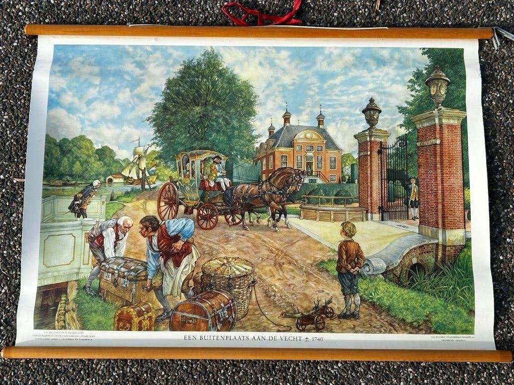 Een buitenplaats aan de Vecht, 1740, Antiek en Kunst, Antiek | Schoolplaten, Ophalen of Verzenden, Geschiedenis