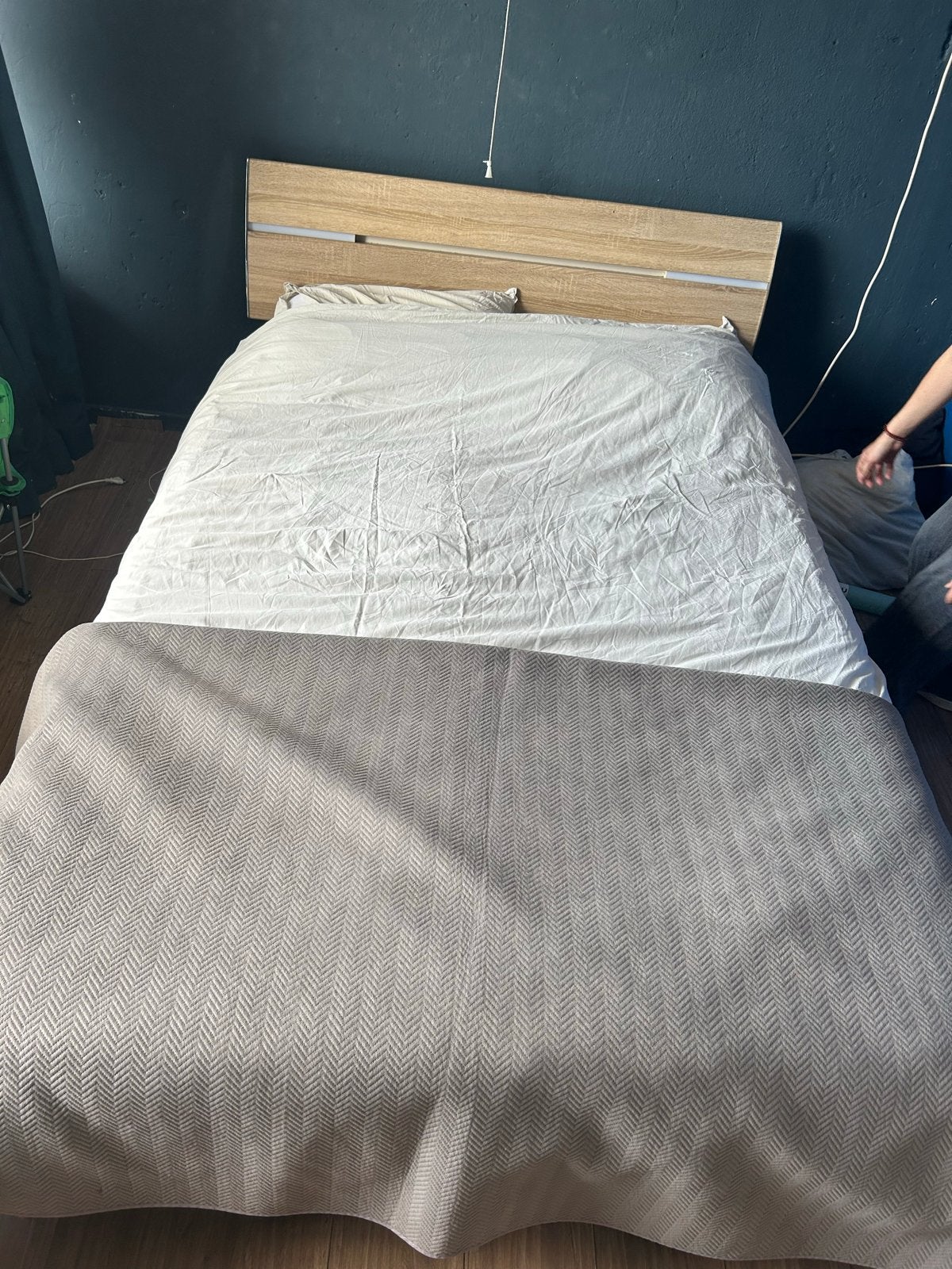 Tweepersoonsbed met lattenbodem en hoofdbord, Ophalen, Gebruikt, Bruin, Tweepersoons