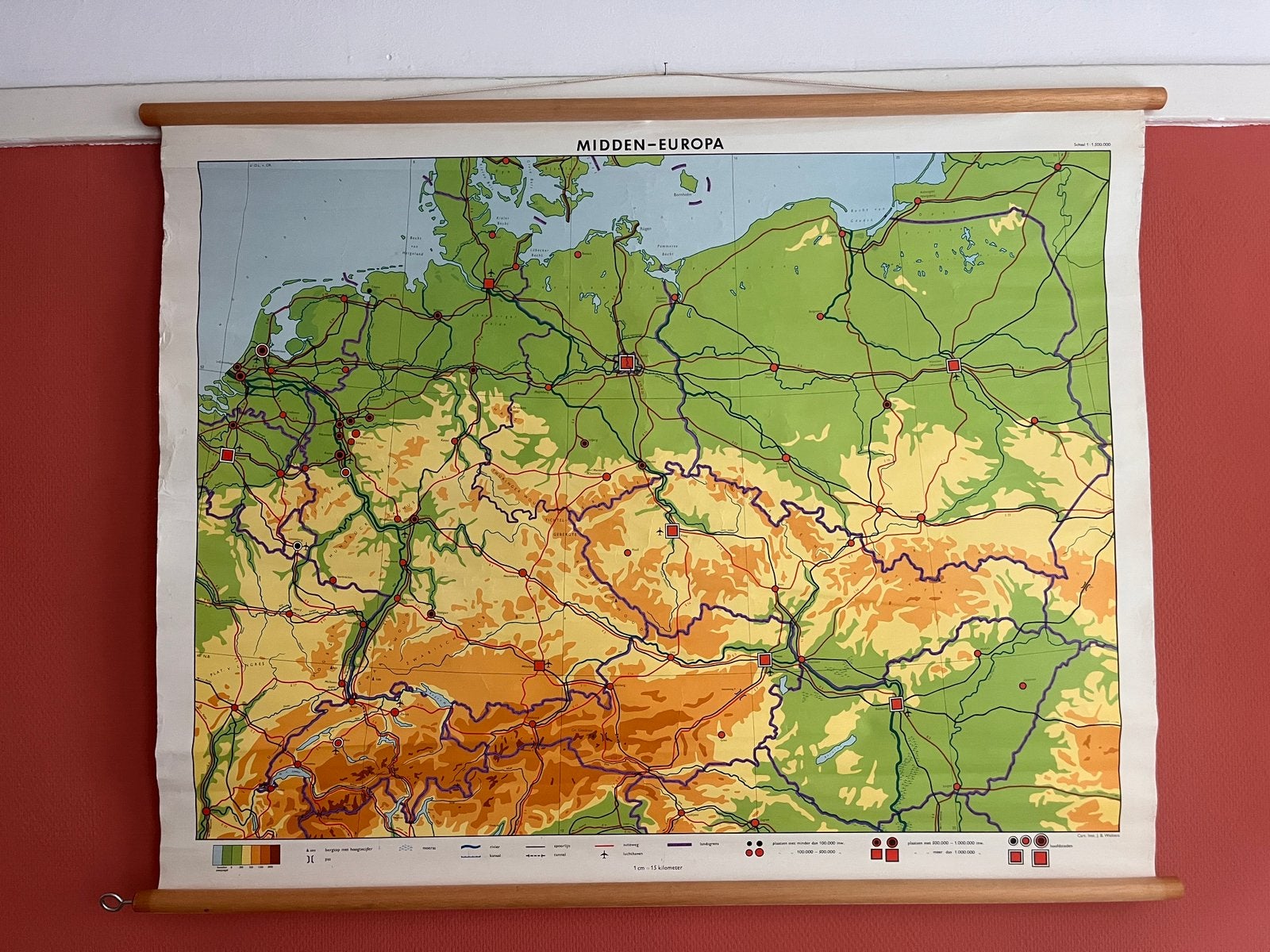 Schoolplaat / Landkaart Midden-Europa, Antiek en Kunst, Ophalen, Aardrijkskunde