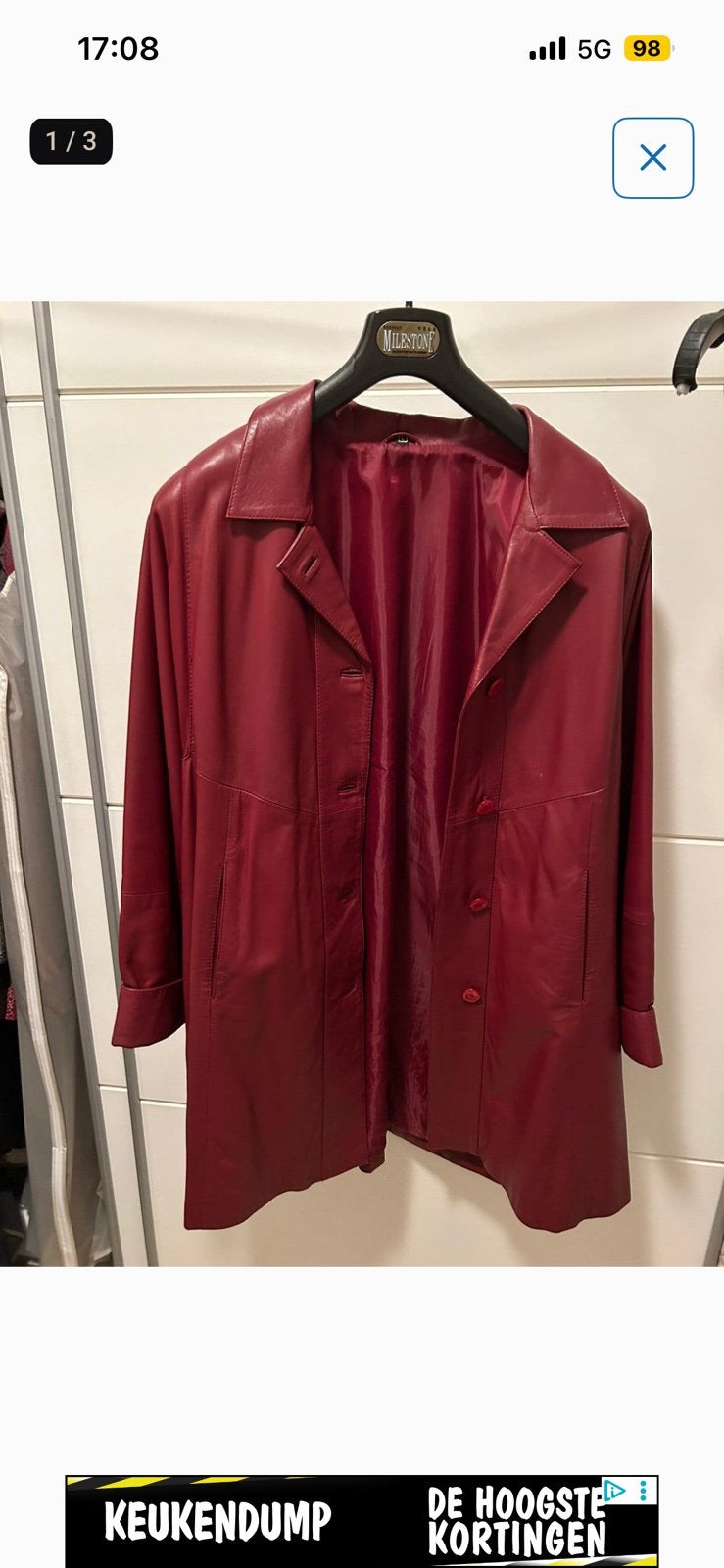 Rood leren dames jas half lang, Ophalen, Zo goed als nieuw, Rood