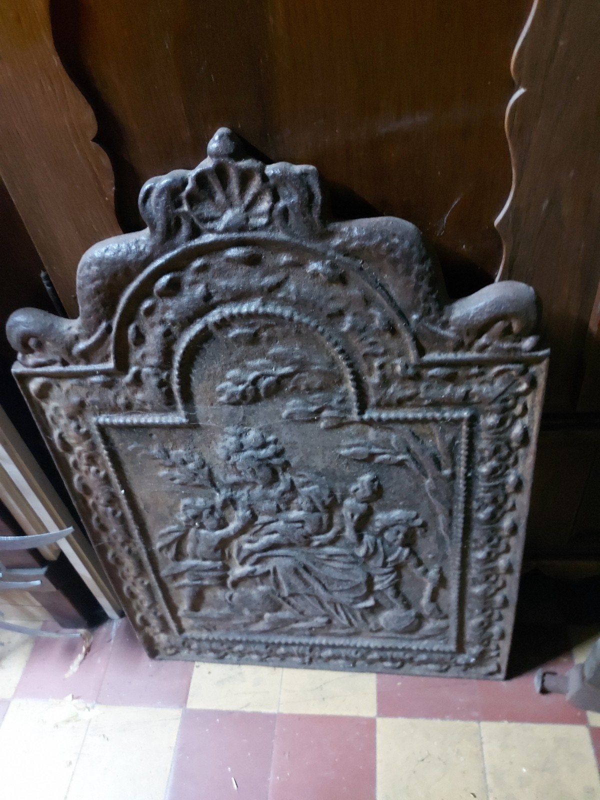 antieke haardplaat 86x63 cm 1780 tegel tableaus kat hond, Ophalen