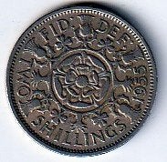 2  shilling  1955  Engeland. km. 906, Ophalen of Verzenden, Overige landen, Losse munt
