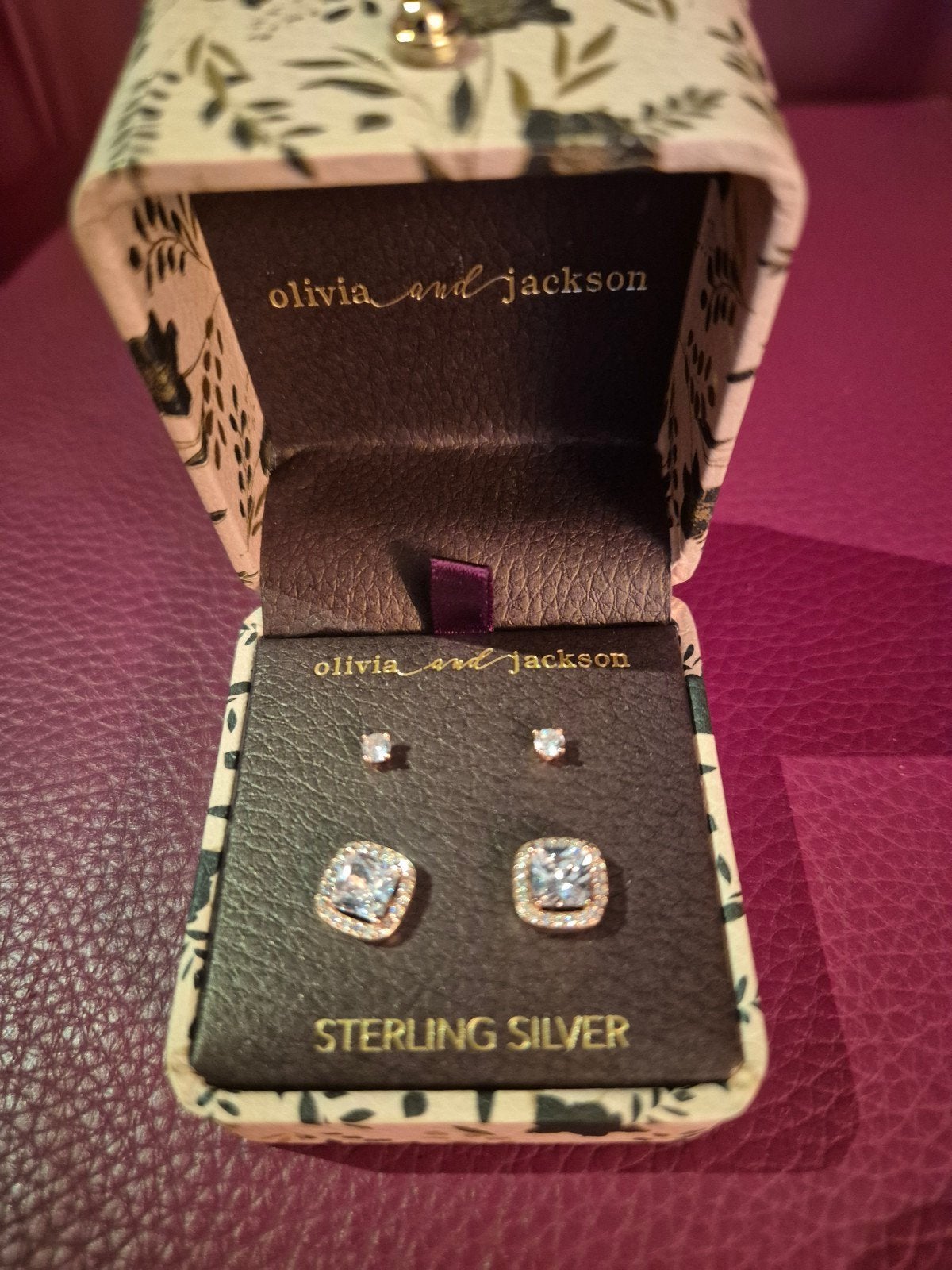 Nieuwe Olivia & Jackson Sterling Zilveren Oorbellen Set, Met kristal, Nieuw, Ophalen of Verzenden, Knopjes of Stekers