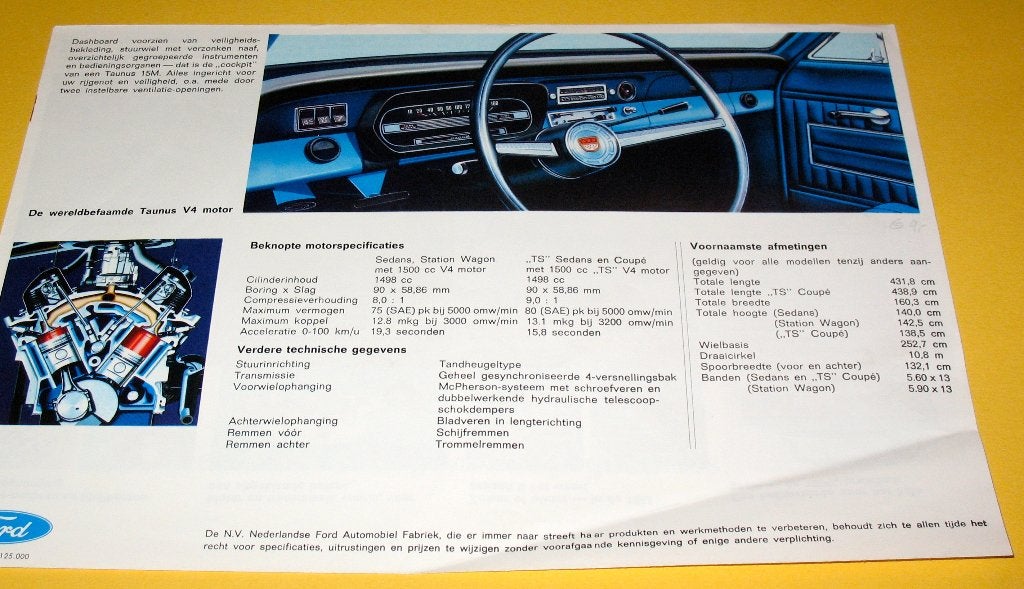 Folder autofolder Ford Taunus 15M 1966, Ophalen of Verzenden, Gelezen, Ford