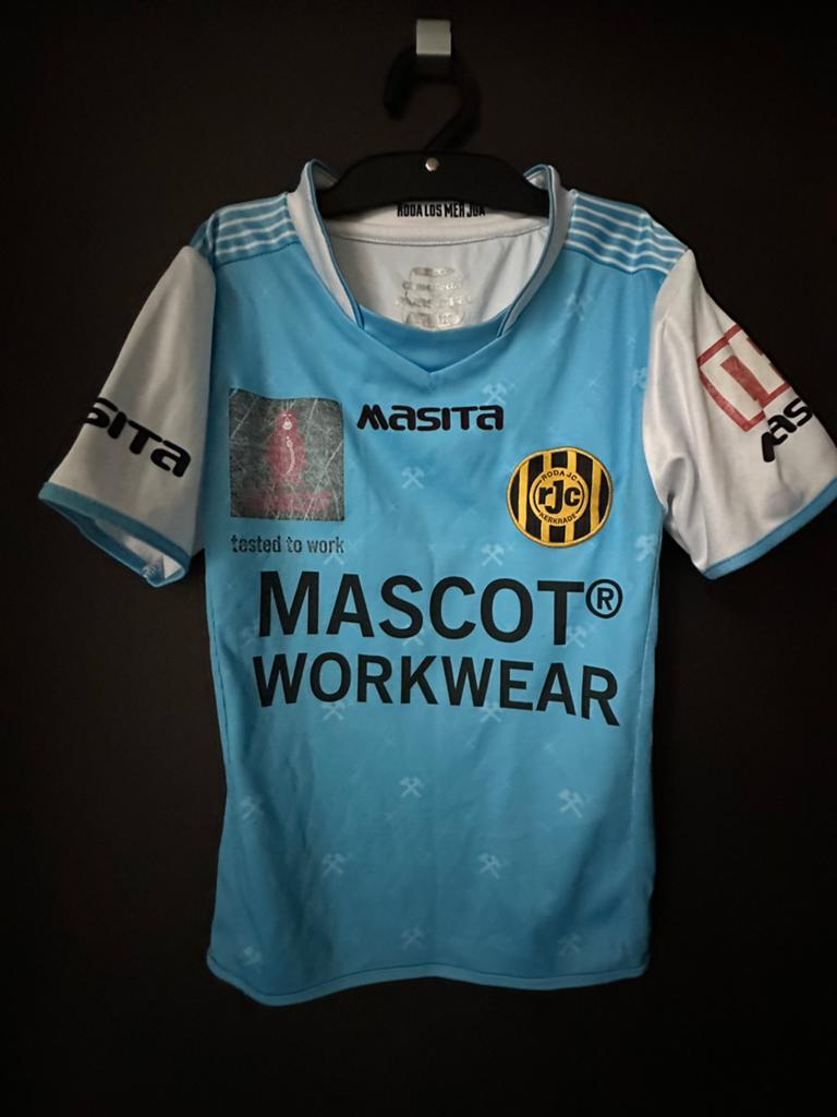 Roda JC Kerkrade uitshirt kids maat 128, Blauw, Overige maten, Ophalen of Verzenden, Zo goed als nieuw