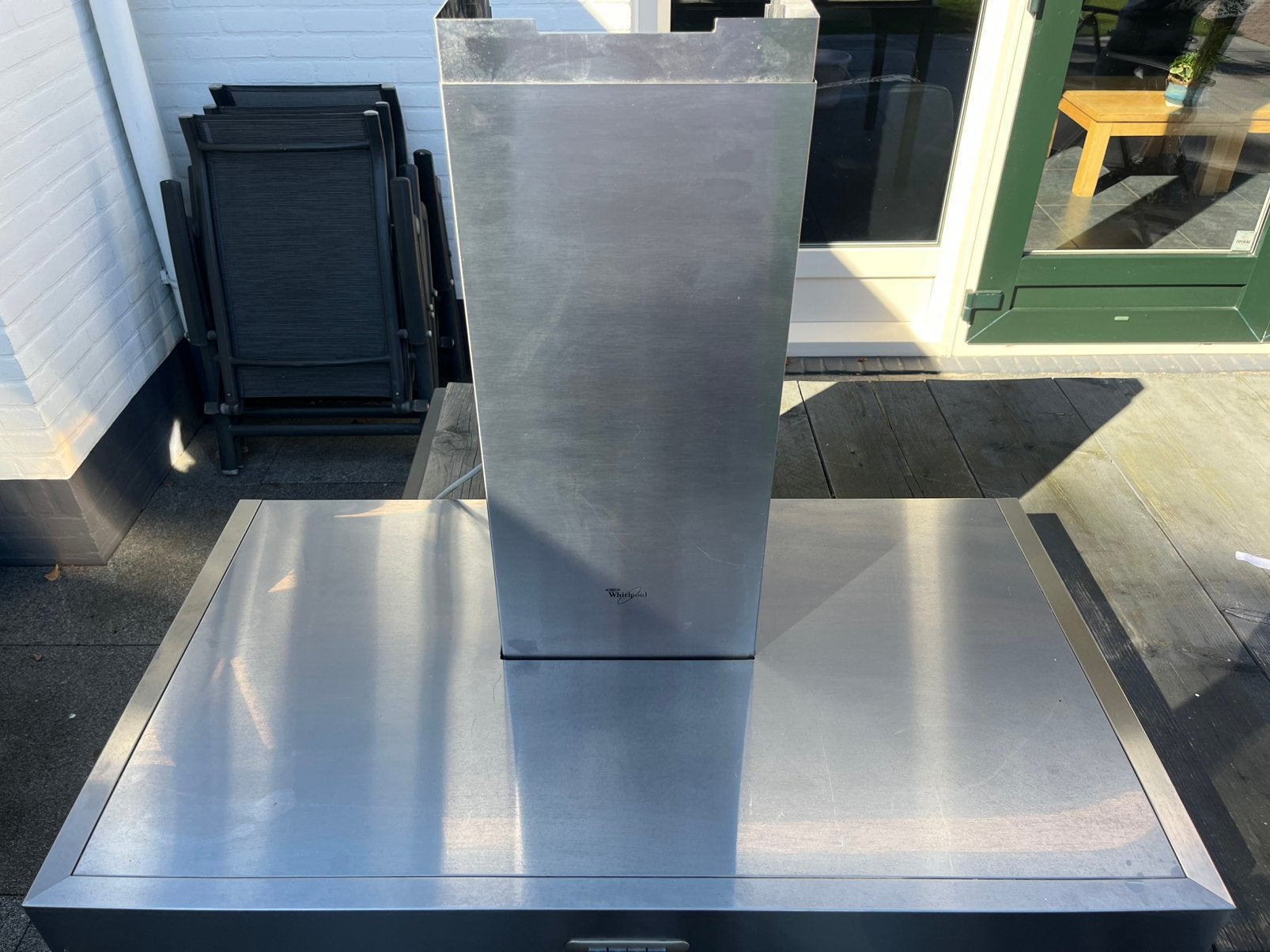 Whirlpool RVS afzuigkap, Witgoed en Apparatuur, Ophalen, Wandschouwkap, Zo goed als nieuw, Inbouw