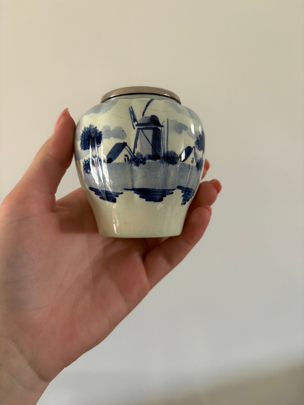 Delfts Blauw Miniatuur Vaasje met Molen Decoratie, Ophalen