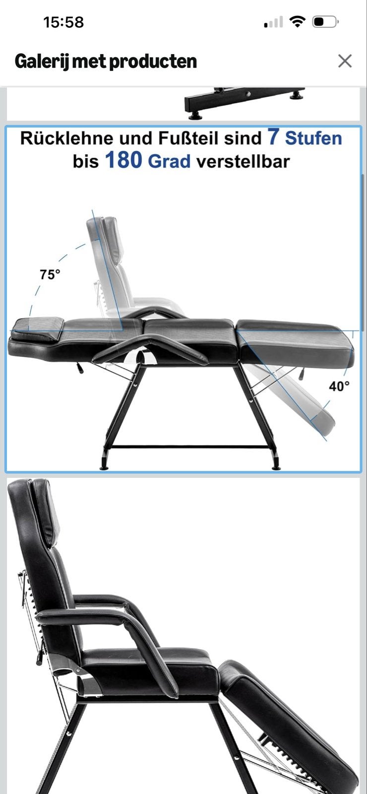 Zwarte behandelstoel/massagetafel van kunstleer, Ophalen, Kunststof, Gebruikt, Zwart