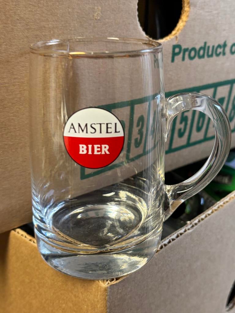 Glazen Amstel bier pul uit denjaren 60, Ophalen, Zo goed als nieuw, Bierglas