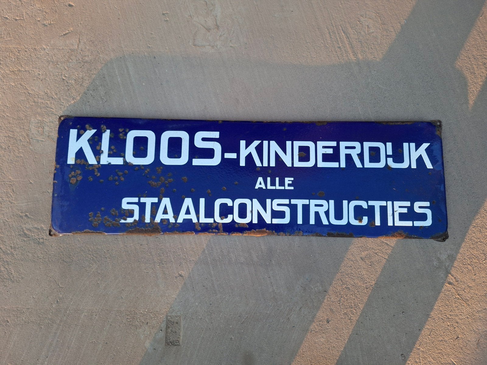 Antiek emaille reclamebord Kloos-Kinderdijk Staalconstructie, Ophalen of Verzenden
