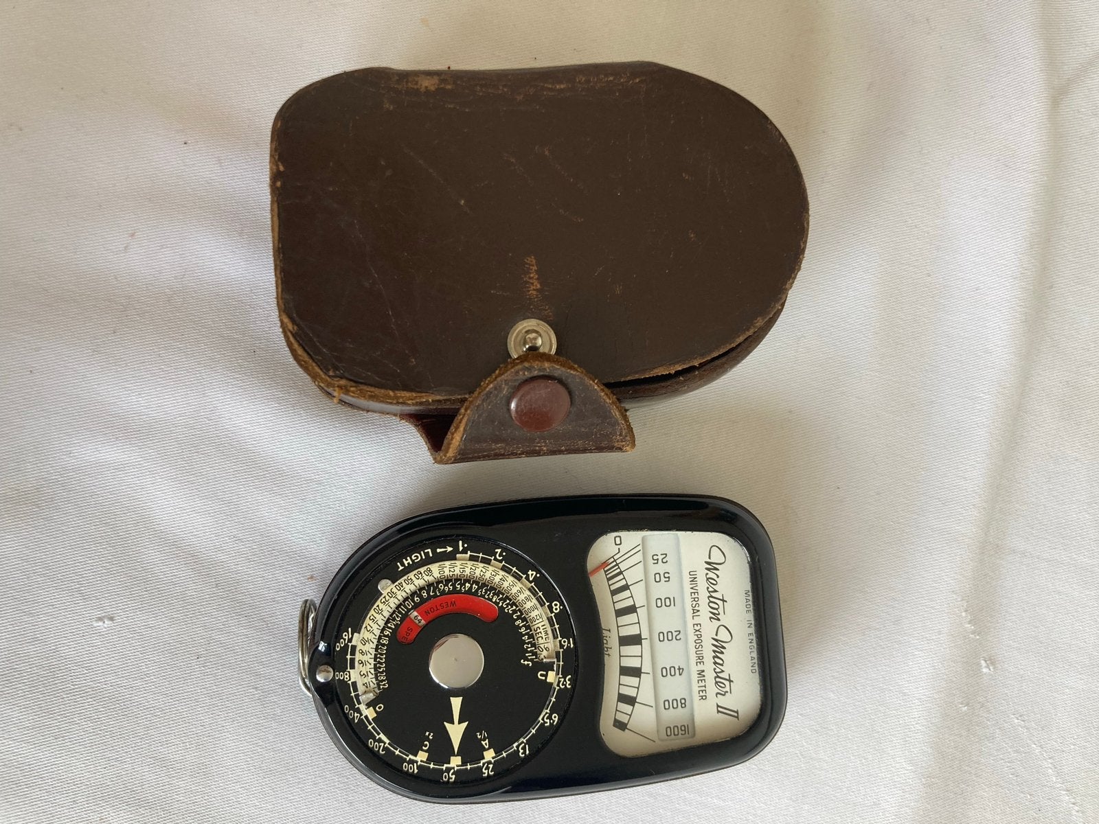 Weston Master II Universele Belichtingsmeter met Leren Hoes, Overige merken, Lichtmeter, Ophalen of Verzenden, Gebruikt