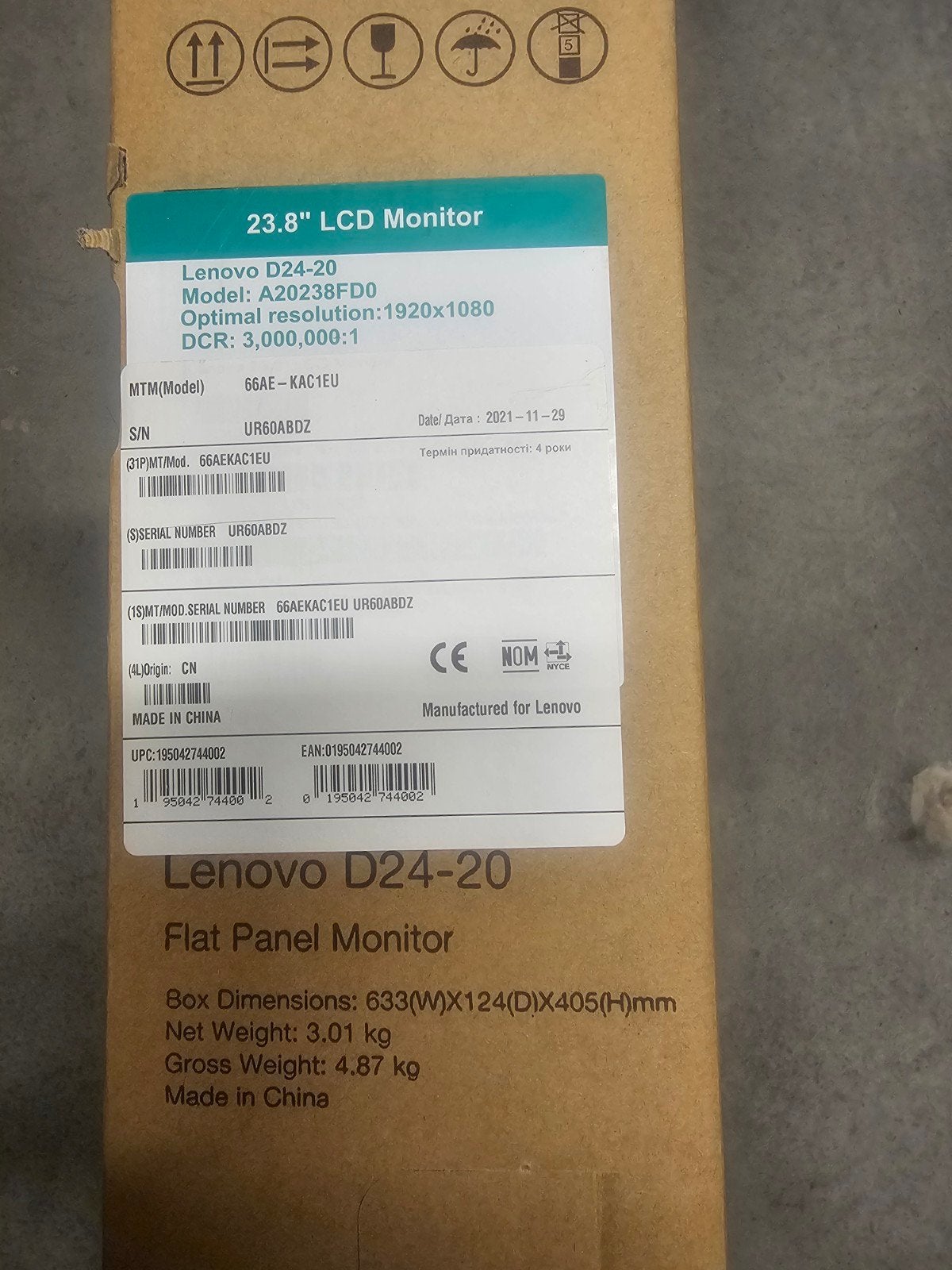 Lenovo D24-20 Flat Panel Monitor, Computers en Software, Monitoren, Ophalen, 3 tot 5 ms, HDMI, Nieuw