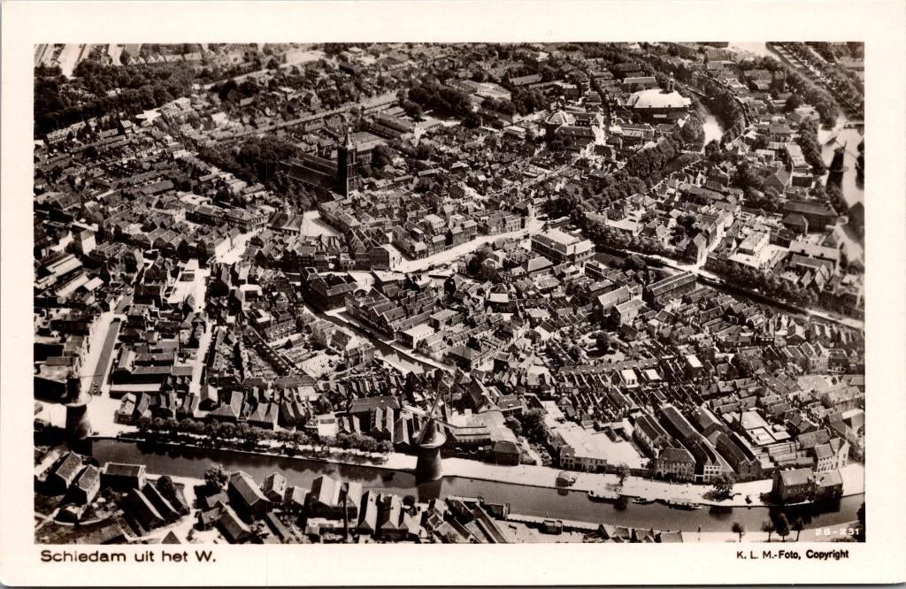 Schiedam - Schiedam uit het W. luchtopname, Verzenden, 1940 tot 1960, Ongelopen, Zuid-Holland