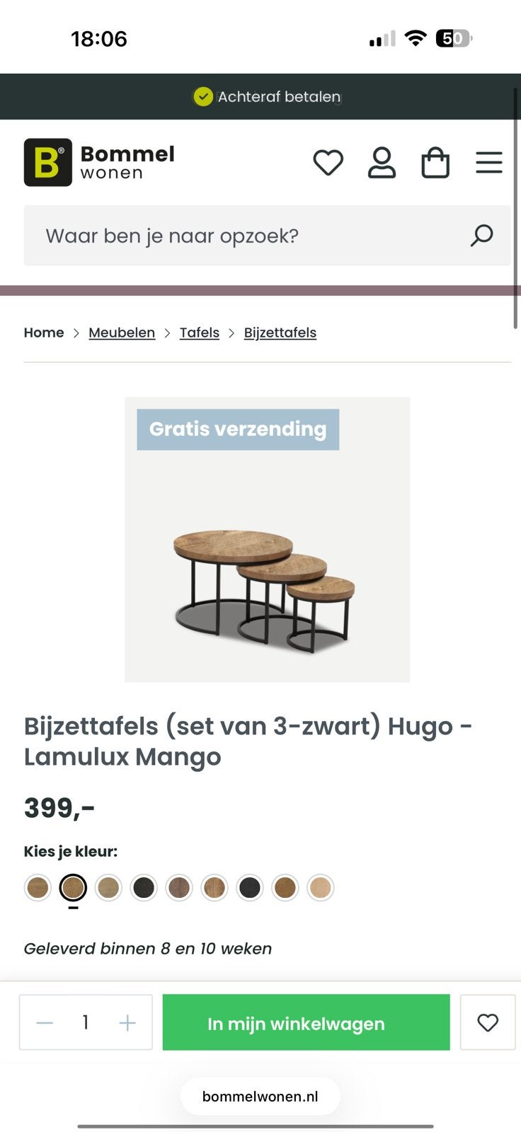 Bijzettafels set van 3, Ophalen, Zo goed als nieuw, Eenpersoons, 90 cm