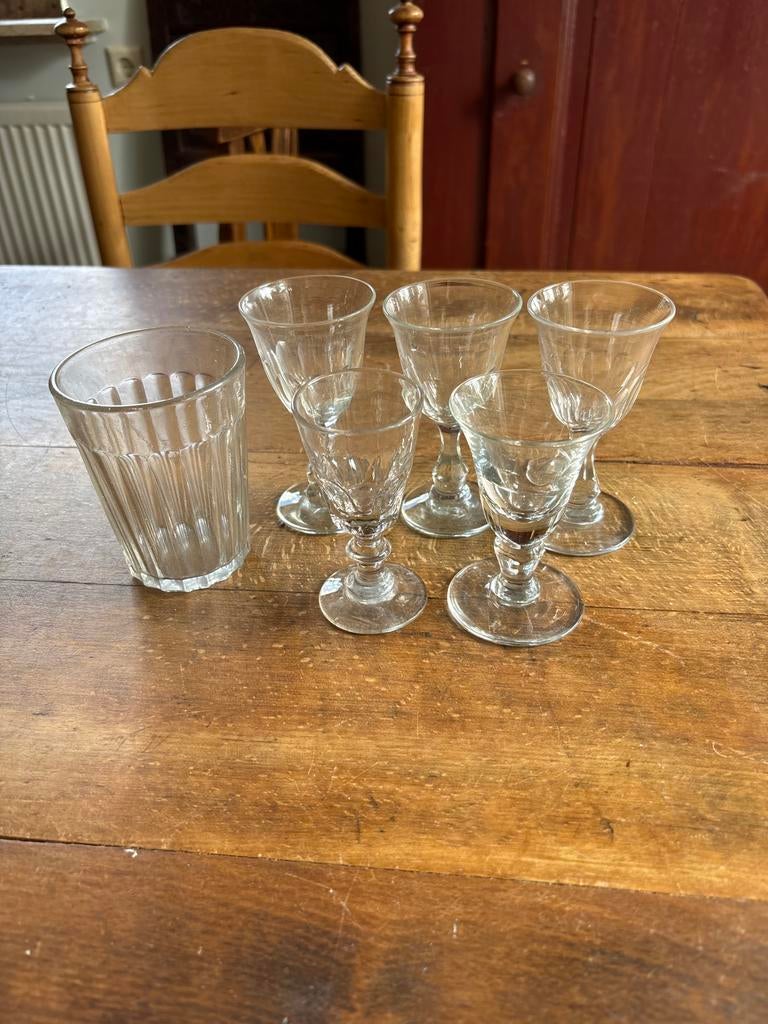 Set van 6 Antieke Franse Glaasjes, Verzamelen, Glas en Borrelglaasjes, Ophalen of Verzenden, Zo goed als nieuw, Borrel- of Shotglas