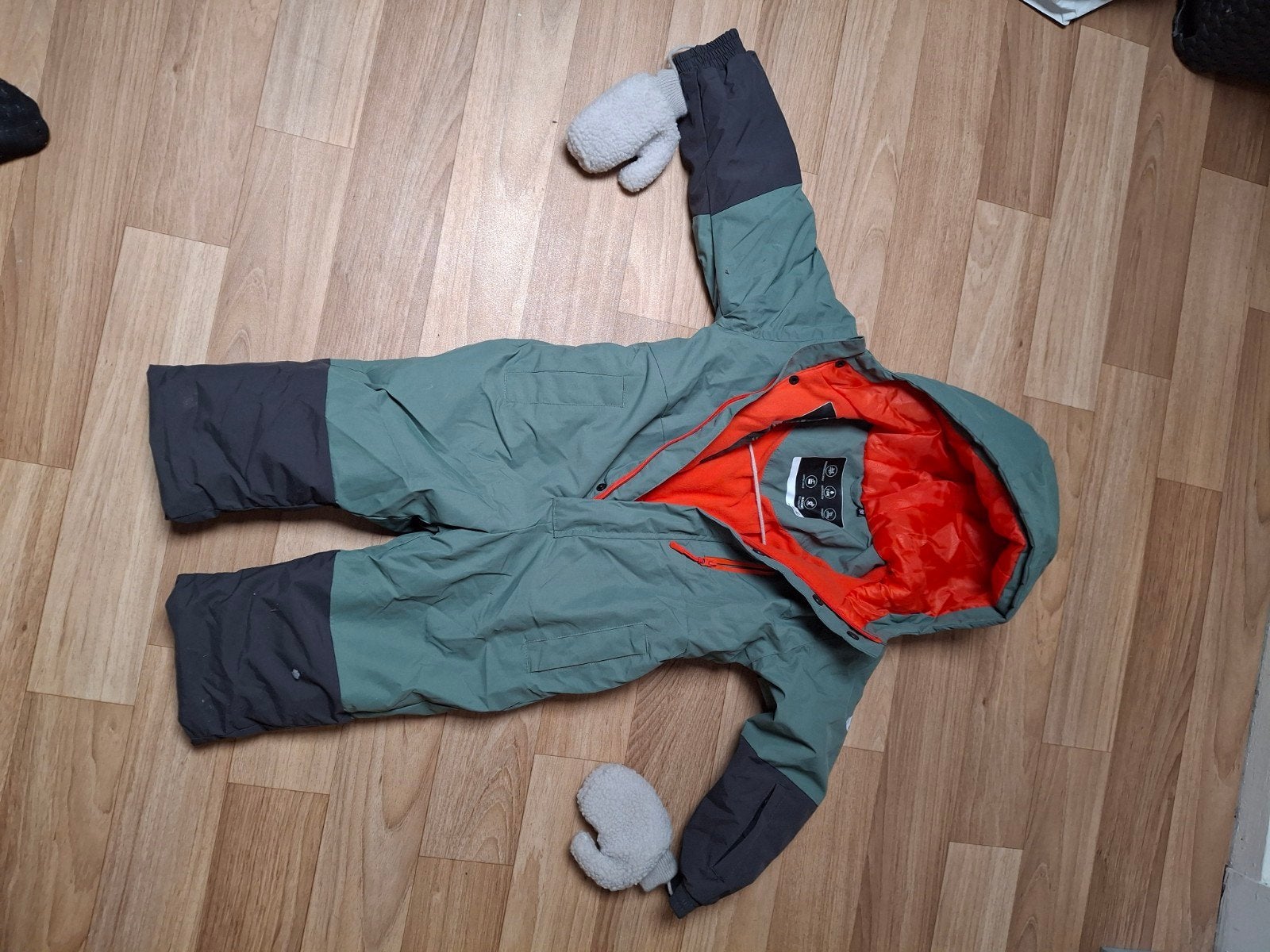Warme ski-overall voor kinderen maat 98 - Groen/Oranje, Onbekend, Ophalen, Zo goed als nieuw, Overige typen