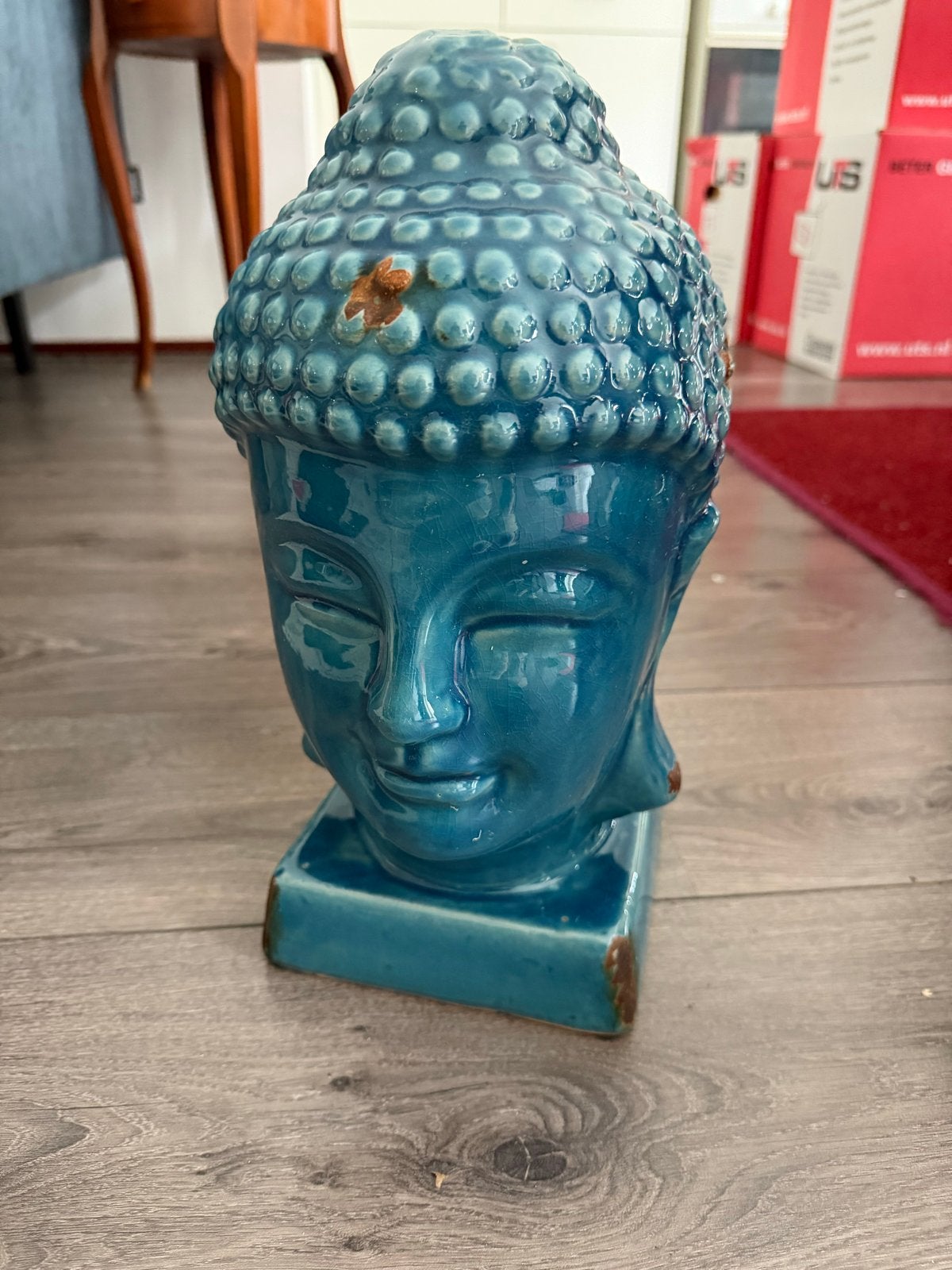 Boeddha Hoofd Beeld - Turquoise Keramiek, Ophalen, Gebruikt, Steen/keramiek, Blauw
