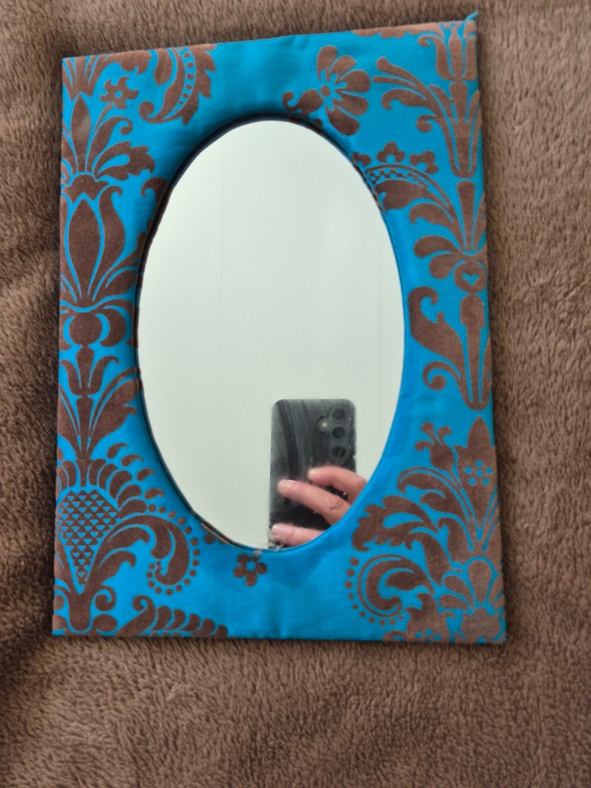 Fotolijst en spiegel 2-in-1, blauw met bruin patroon, Huis en Inrichting, Woonaccessoires | Spiegels, Minder dan 50 cm, Ophalen of Verzenden