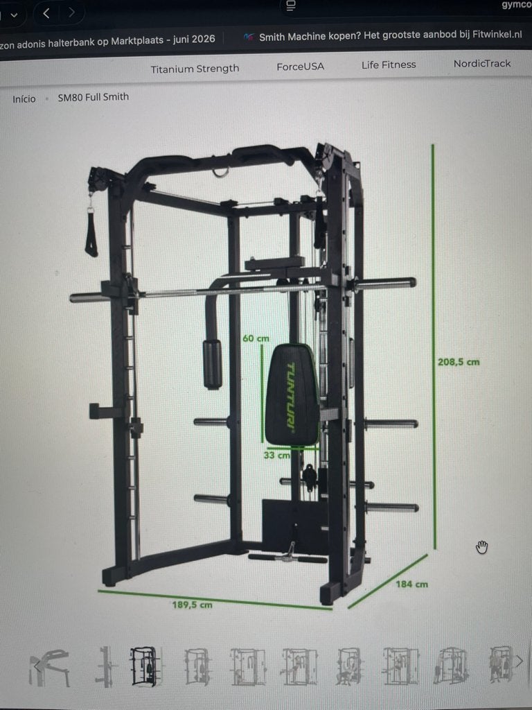 Fitness Smith Machine Tunturi SM80  Full Smith, Ophalen, Benen, Krachtstation, Nieuw