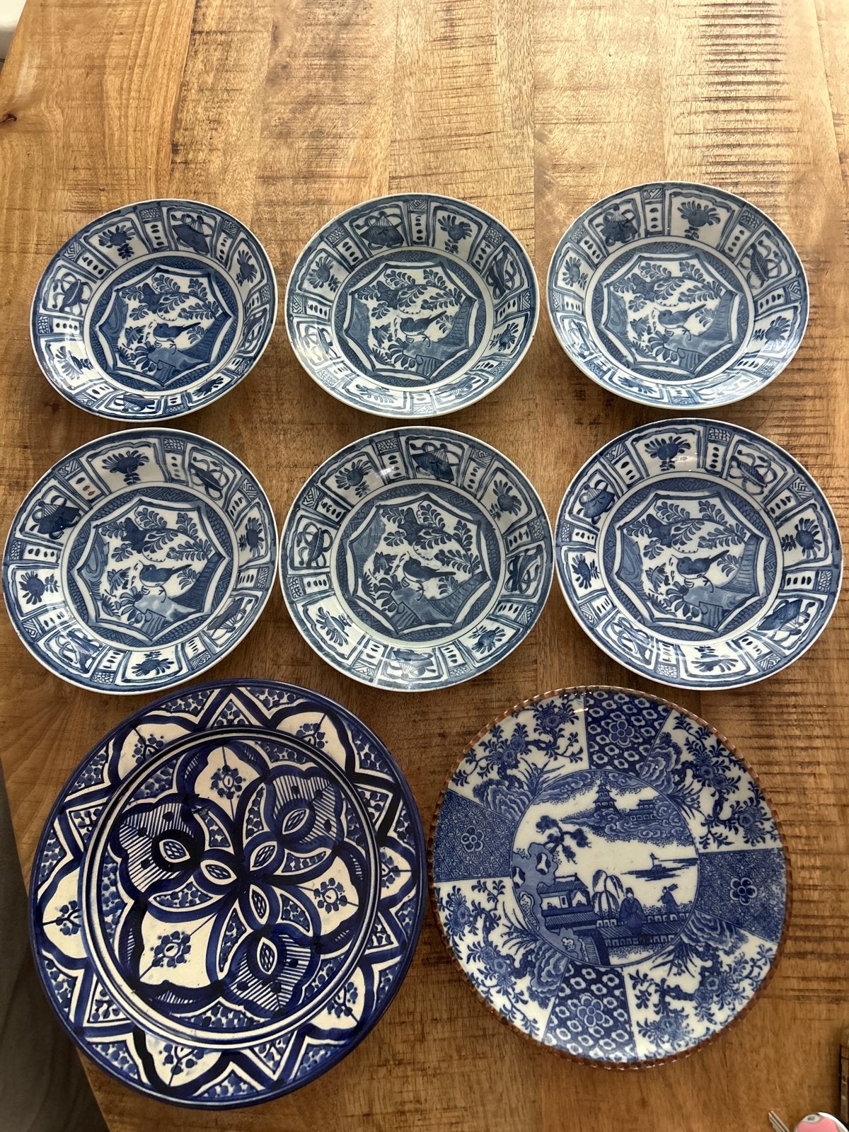 Set van 8 antieke blauw-witte borden, Antiek en Kunst, Ophalen of Verzenden
