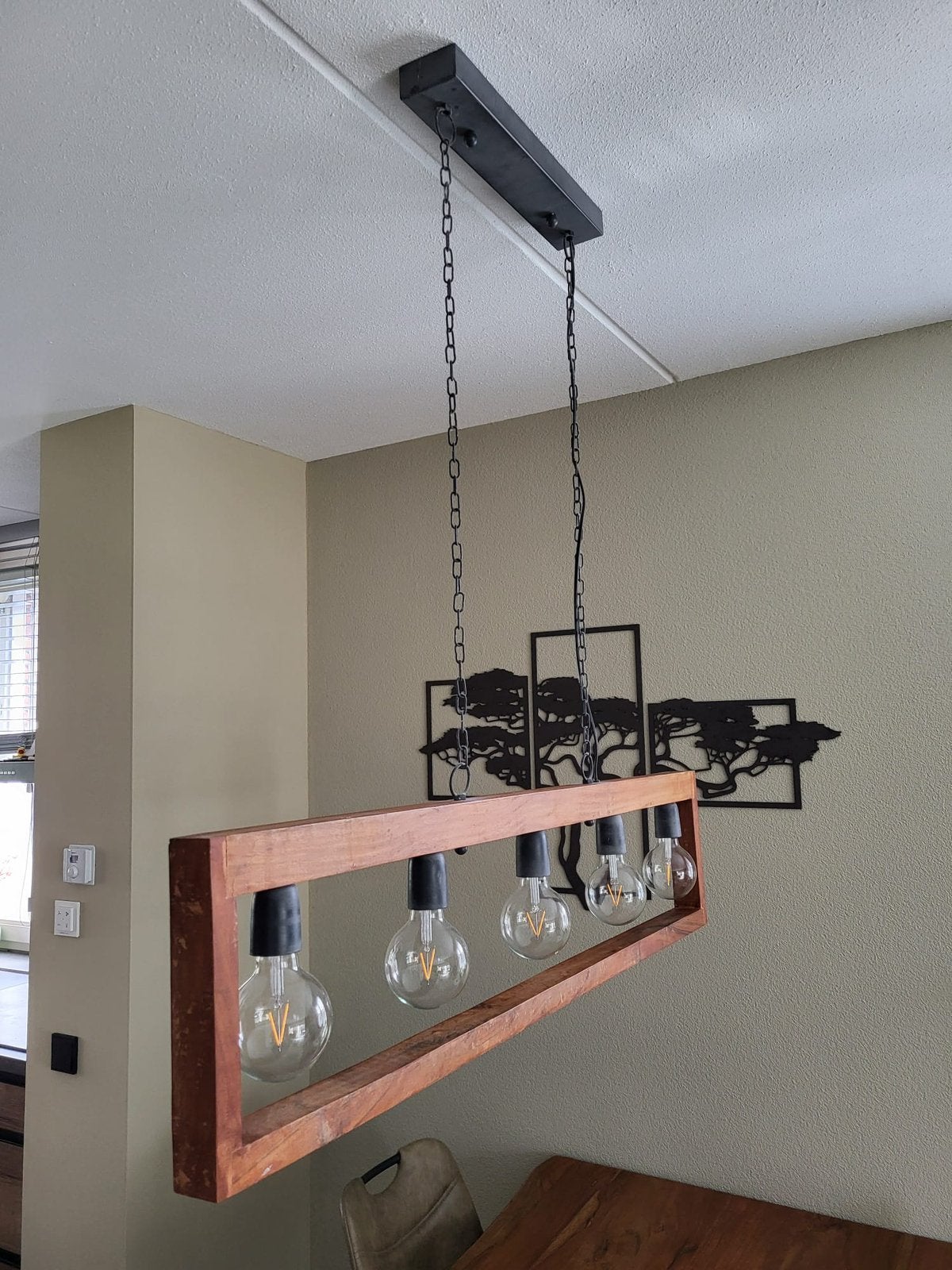 Industriele houten hanglamp, Ophalen, Zo goed als nieuw