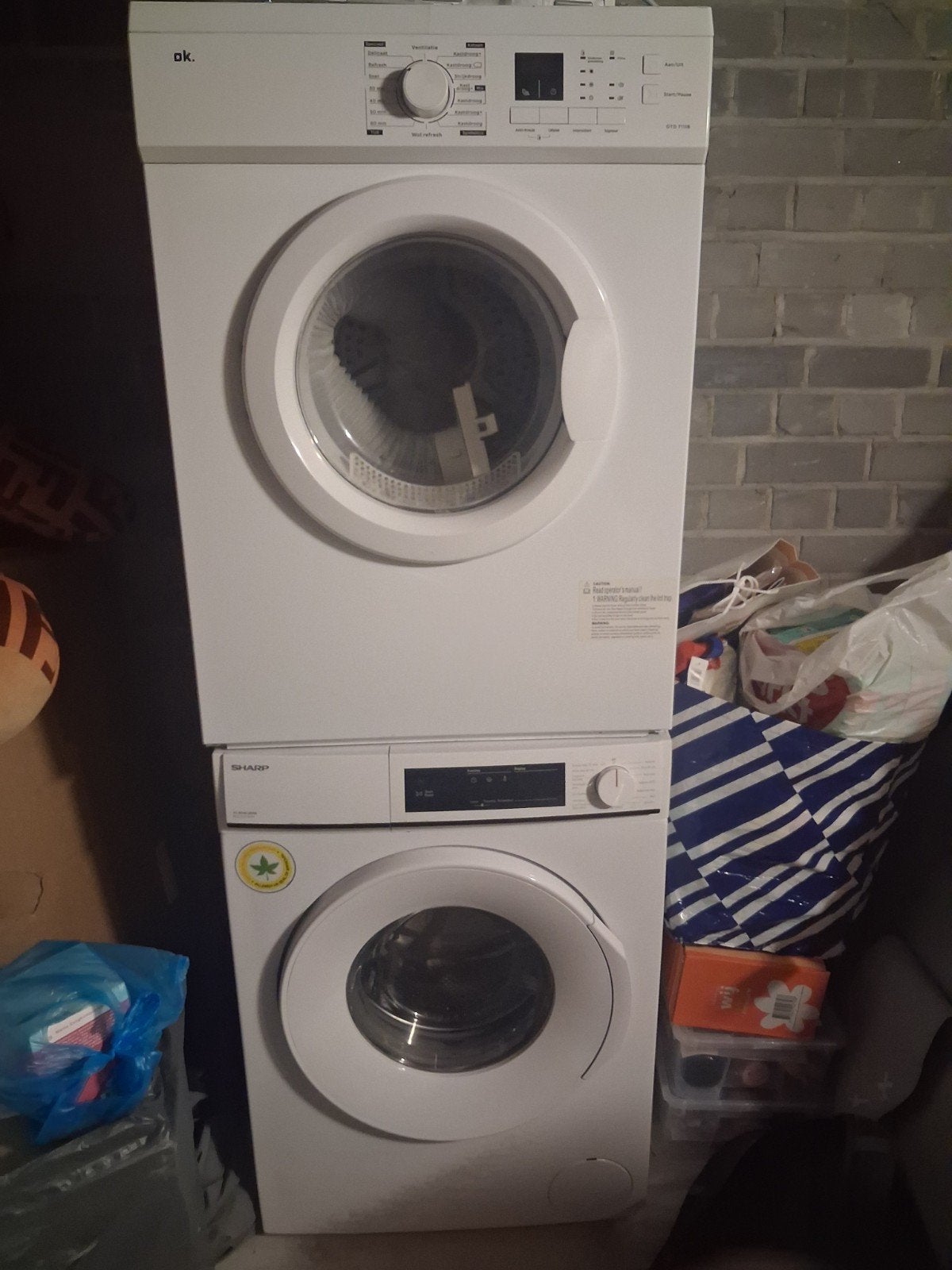 droger ok en wasmachine  sharp, Witgoed en Apparatuur, Ophalen of Verzenden, 1200 tot 1600 toeren, 85 tot 90 cm