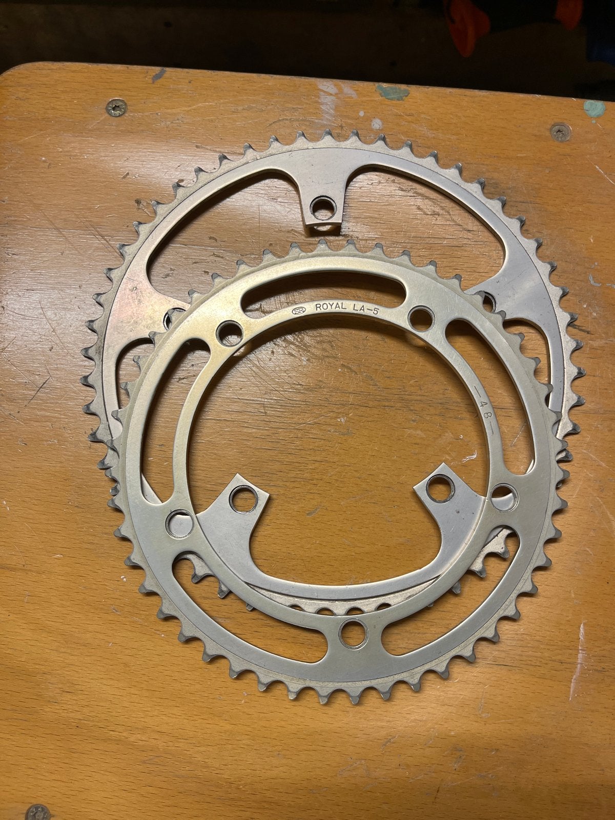 Merk SR Royal LA-5 Kettingbladen 54T en 48T BCD 144, Crankstel of Pedalen, Gebruikt, Ophalen of Verzenden, Aluminium