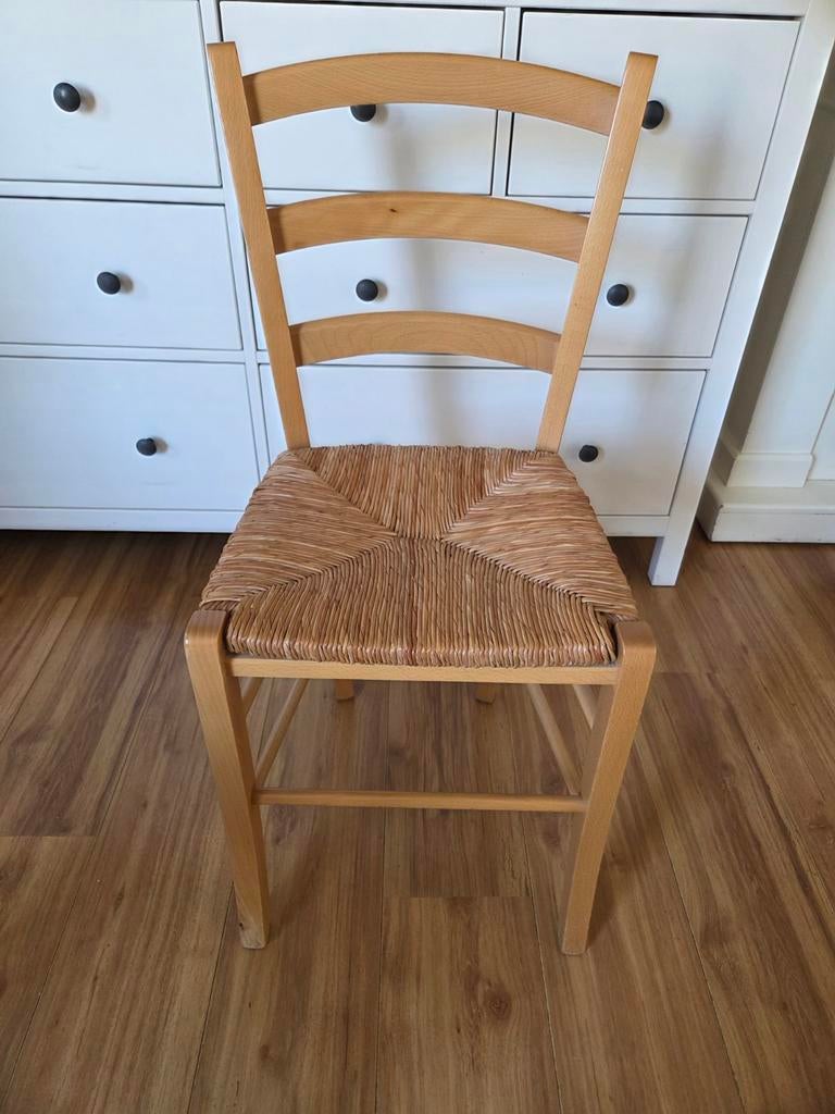 Houten stoel met rieten zitting, Huis en Inrichting, Stoelen, Ophalen, Gebruikt, Overige kleuren, Landelijk, Rustiek