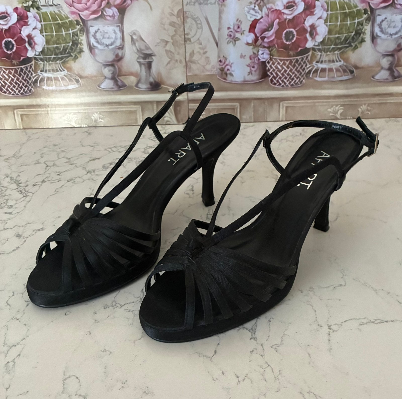 Zwarte peeptoe pumps met hoge hak - Maat 38 - Merk Apart., Pumps, Zwart, Ophalen of Verzenden, Zo goed als nieuw