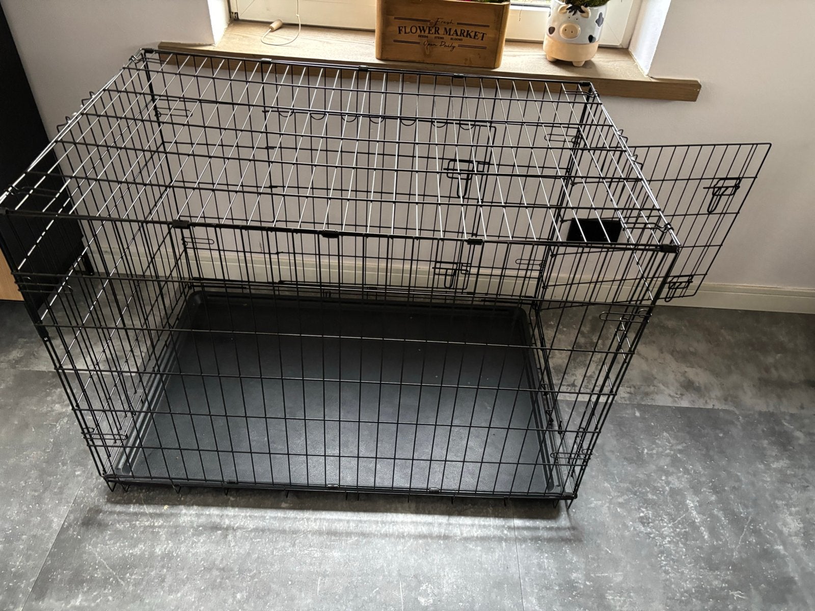 Hondenbench zwart, maat XL, 2 deurtjes, Dieren en Toebehoren, Ophalen, Zo goed als nieuw