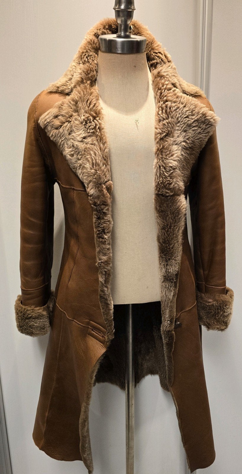 Dames lammy coat mantel - maat S - lamsleer en lamsvacht, Ophalen of Verzenden, Zo goed als nieuw, Maat 36 (S), Bruin