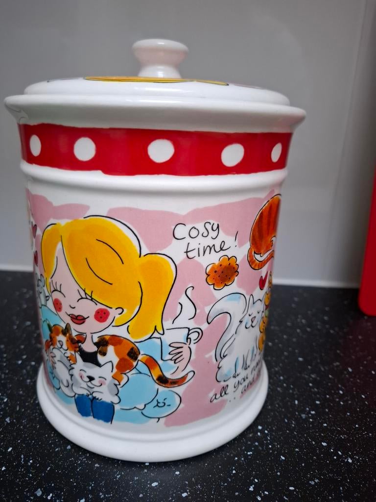 Blond Amsterdam Voorraadpot 'Cosy Time' met katten, Zo goed als nieuw, Voorraadpot, Steen/keramiek, Meerkleurig