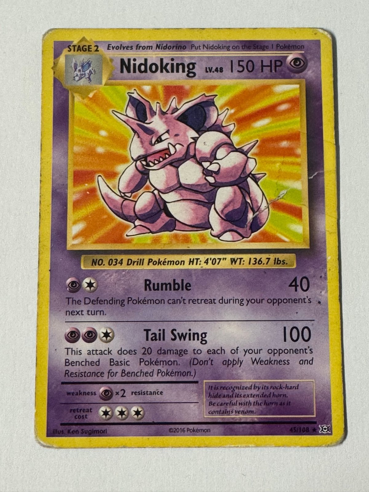 Nidoking Pokémon Kaart - 2016 - Gebruikt, Ophalen of Verzenden, Gebruikt, Losse kaart